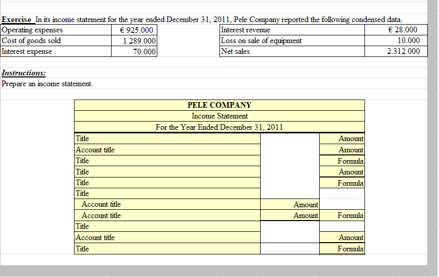  Instructions: Prepare an income statement