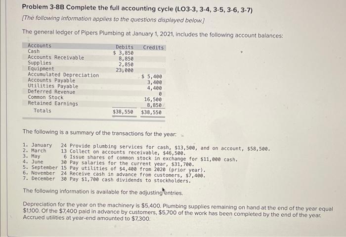  Problem 3-8B Complete the full accounting cycle (LO3-3, 3-4, 3-5, 3-6,