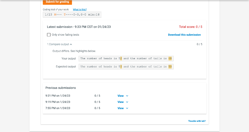 the template provided to toss the coin 100 times and count the