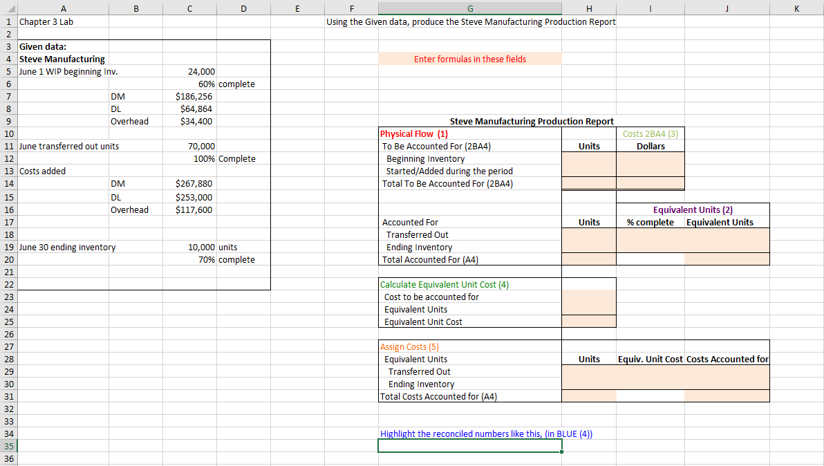 I need the answers as Excel Formulas only. For example =B4 or