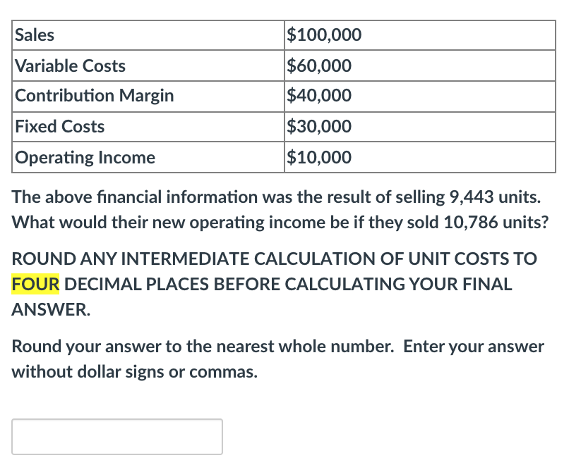 Sales Variable Costs Contribution Margin Fixed Costs Operating Income $100,000 $60,000