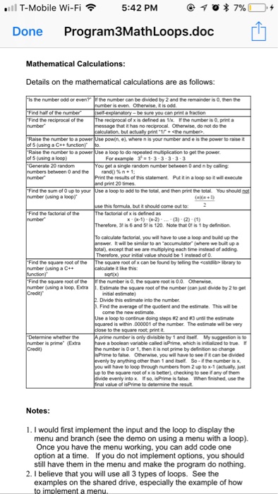 of C++'s built-in C-Standard Library Math class. The program: You are to