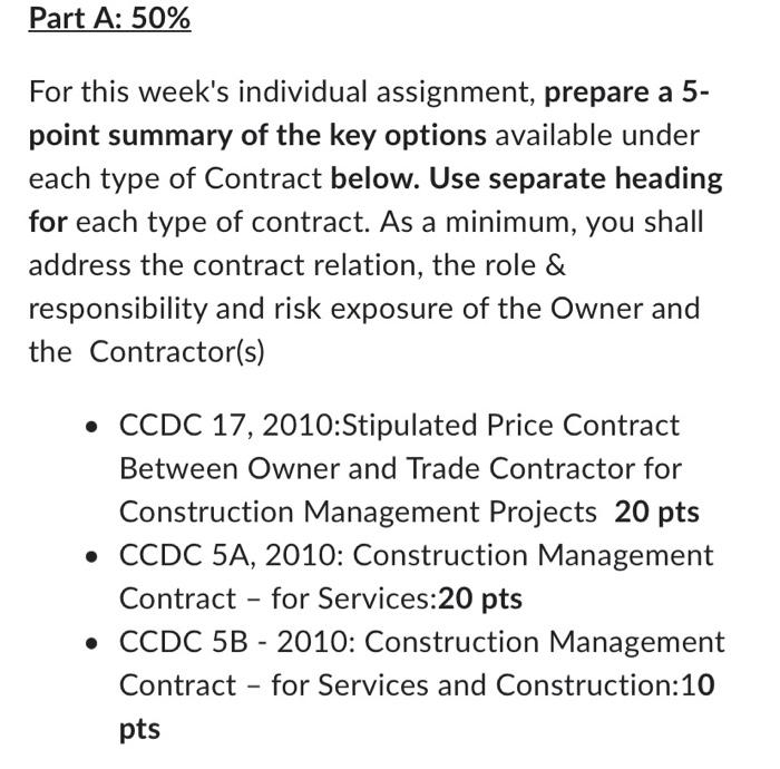  Part A: 50% For this week's individual assignment, prepare a 5point