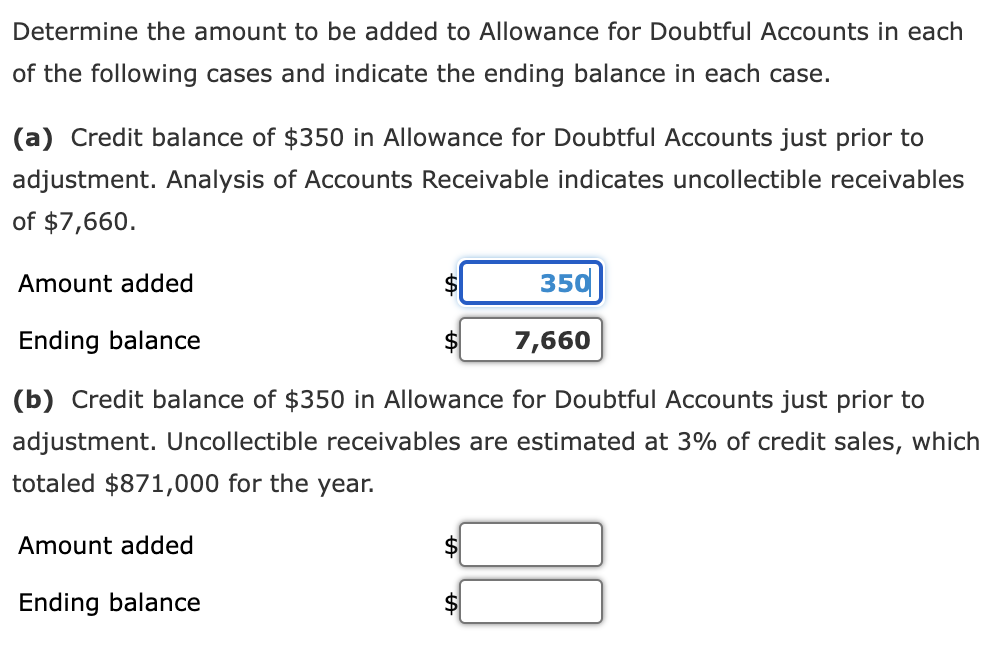  Determine the amount to be added to Allowance for Doubtful Accounts
