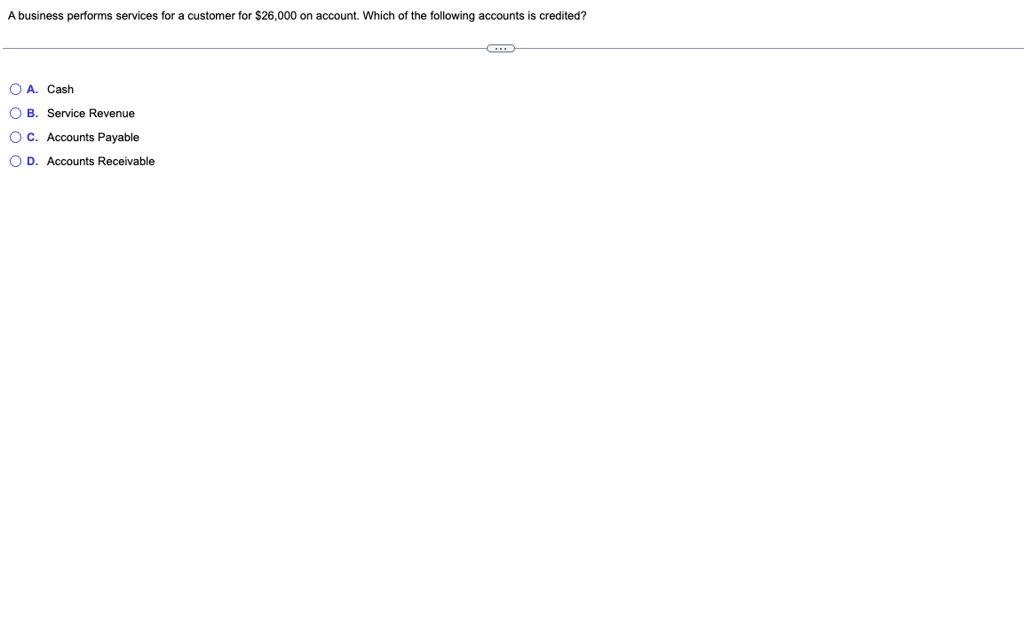  A business performs services for a customer for $26,000 on account.