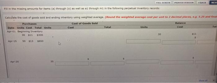  FULL SCREEN PRINTER VERSION RACK NEXI Fill in the missing amounts