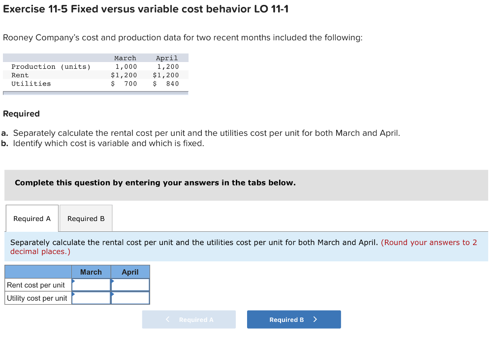 A) B) Exercise 11-5 Fixed versus variable cost behavior LO 11-1 Rooney