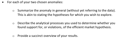 the market anomalies discussed in EITHER Chapter 13 of your textbook OR