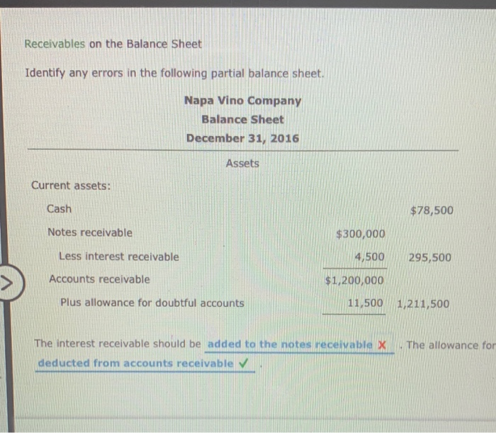  Receivables on the Balance Sheet Identify any errors in the following