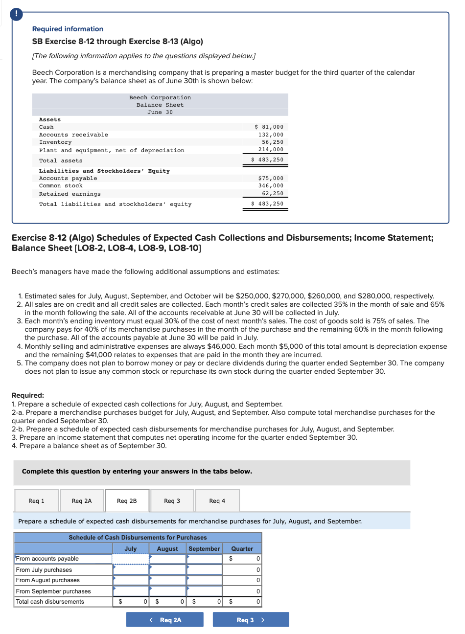  Required information SB Exercise 8-12 through Exercise 8-13 (Algo) [The following
