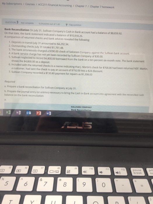  My Subscriptions Courses ACC211-Financial Accounting / Chapter 7 Chapter 7 homework