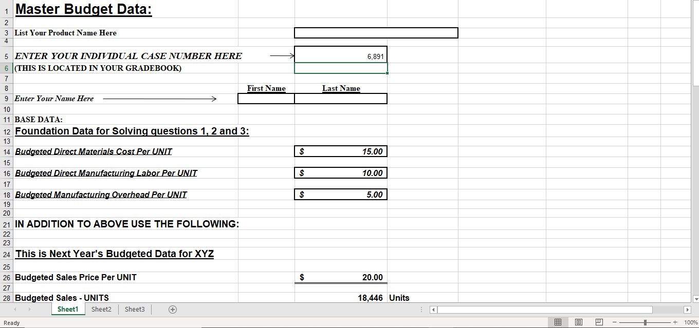 Answer the four (4) questions regarding your product using excel formulas to