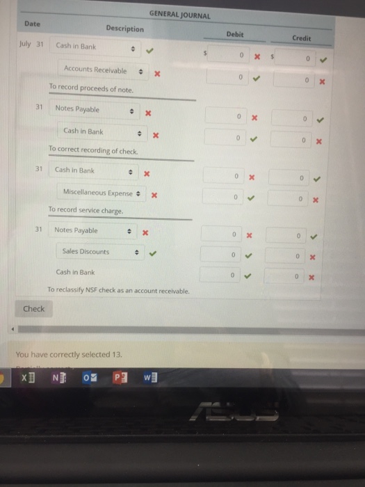 Bank Reconciliation On July 31, Sulivan Company's Cash in Bank account had