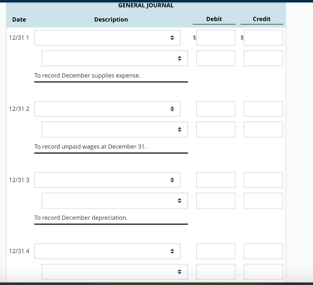 Its December transactions are as follows. Dec. Rhoades invested $20,000 in the