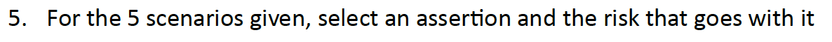 5. For the 5 scenarios given, select an assertion and the
