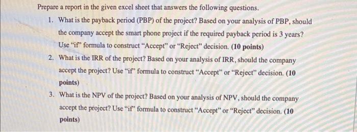 please show work in excel. Thanks Prepare a report in the given