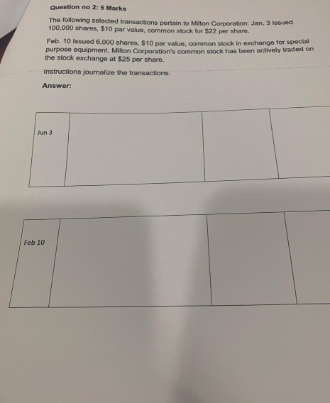 Question no 2: 5 Marks The following selected transactions pertain to