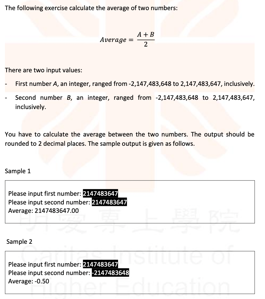 Please do it by C++ The following exercise calculate the average of