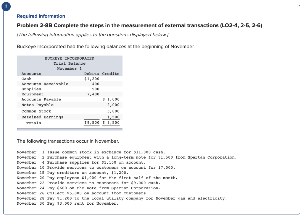 ! Required information Problem 2-8B Complete the steps in the measurement