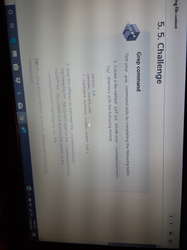  ang file content 5.5. Challenge Grep command Test your grep command