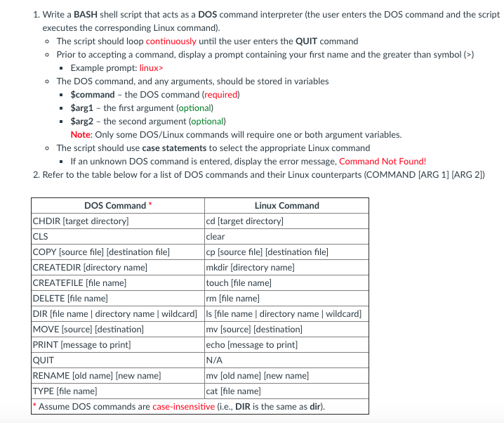  1. Write a BASH shell script that acts as a DOS