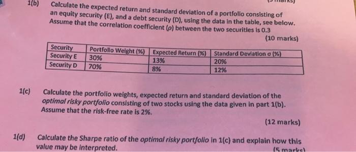 part C and D only 1(b) Calculate the expected return and standard