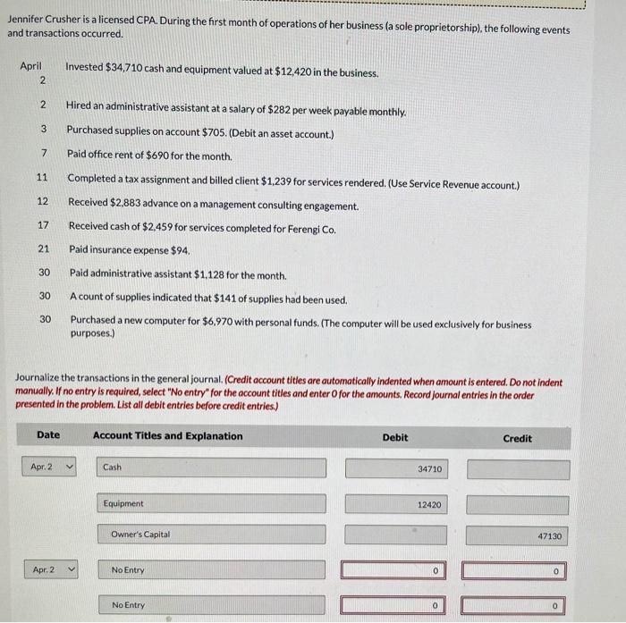 Please answer the entry for April 2nd, for the salary paid $282