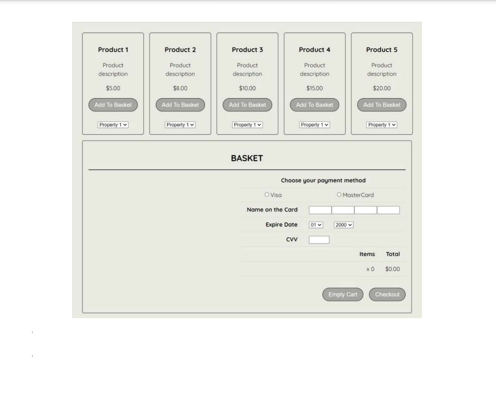 design an online shopping using HTML,external css,external javascript o User should be
