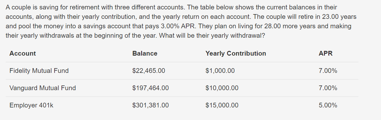 ROUND ANSWER TO 2 DECIMALS A couple is saving for retirement with
