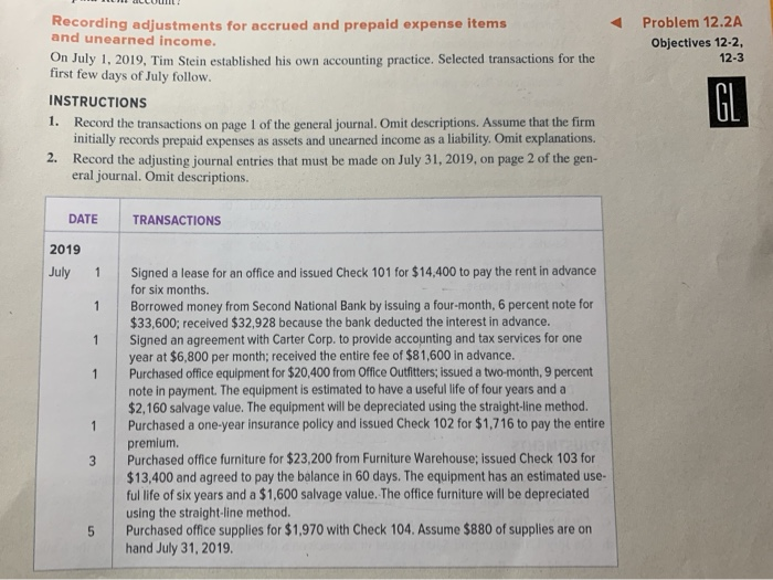  I need help to solve this Problem 12.2A Objectives 12-2, 12-3