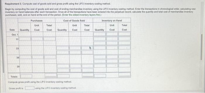 of goods sold and gross profit using the FFO inventory costing method.