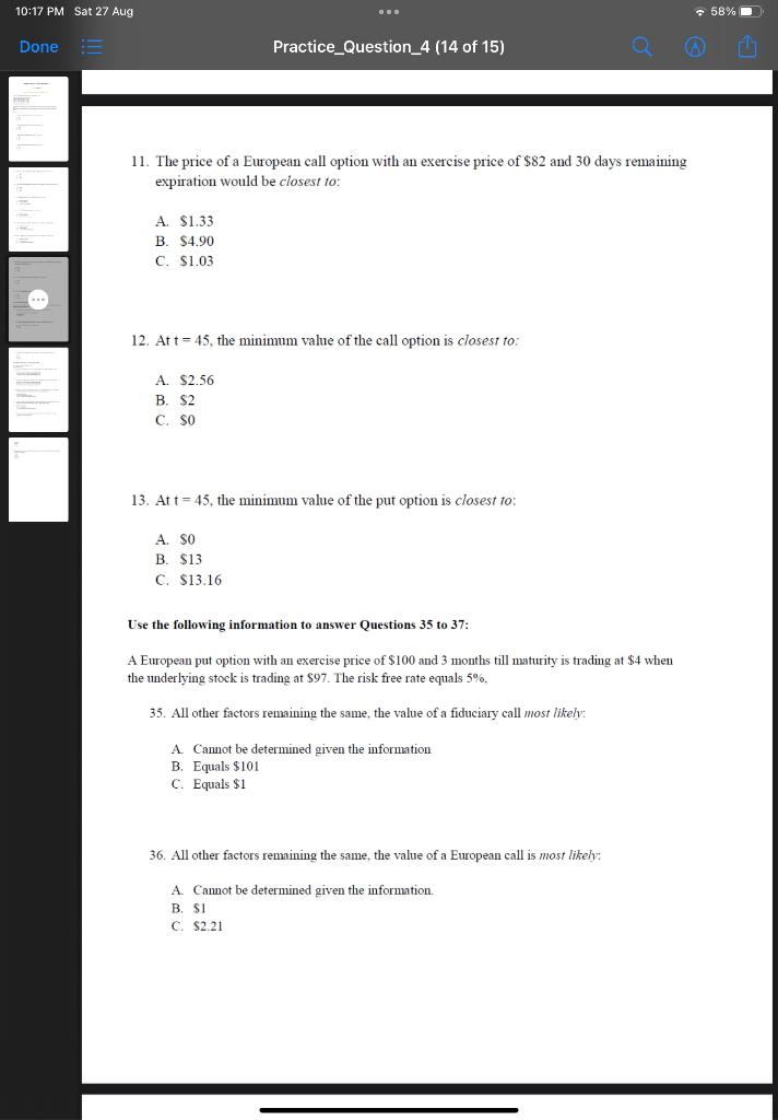 to answer Questions 1 to 13: Current market price of ABC stock