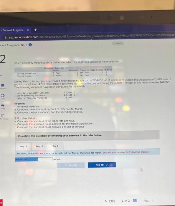  Sharp Compory manufactures a product for which she following standards have