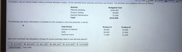  Evaluate PY X Company uses an activity-based costing overhead allocation system.