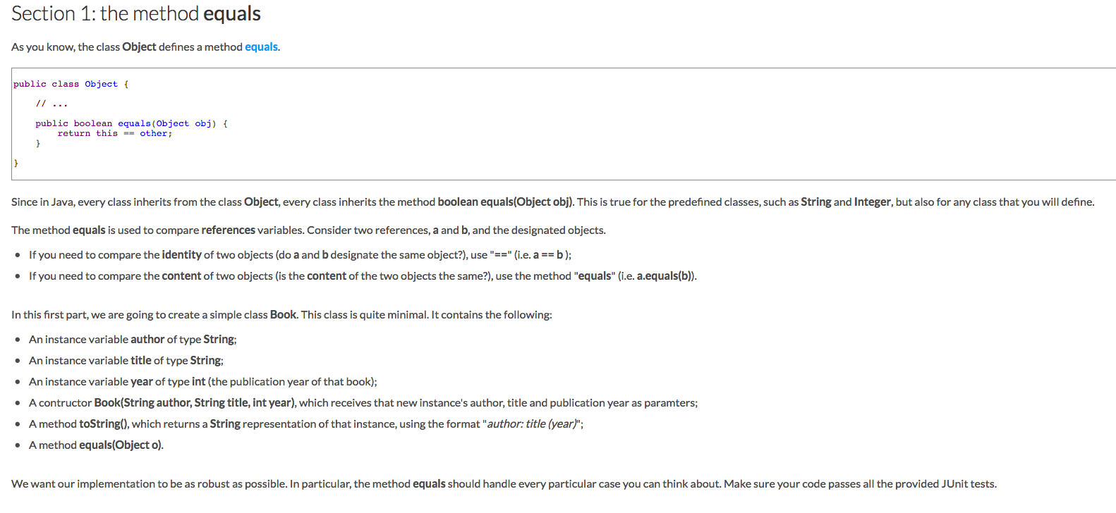  Section 1: the method equals As you know, the class Object