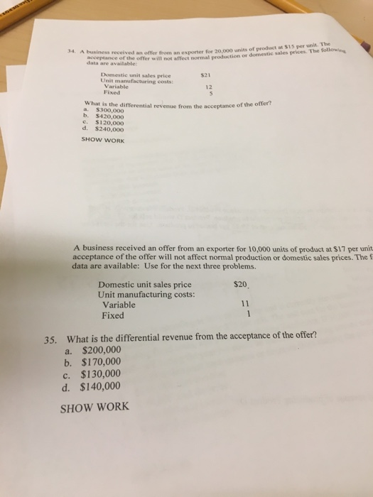  Help solving 34 and 35 A business received an offer from