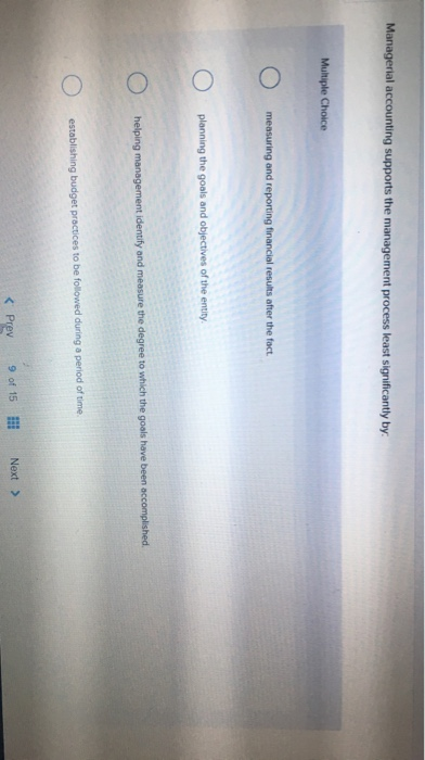  Managerial accounting supports the management process least significantly by Multiple Choice