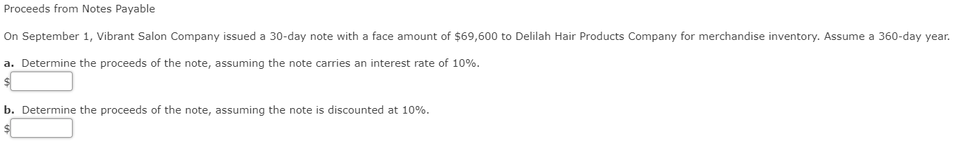 Proceeds from Notes Payable On September 1, Vibrant Salon Company issued