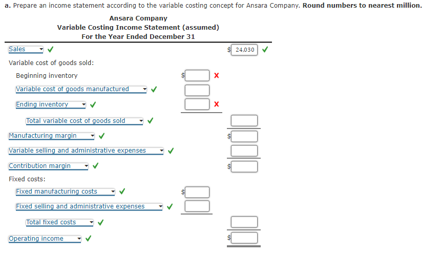 The following data were adapted from a recent income statement of Ansara