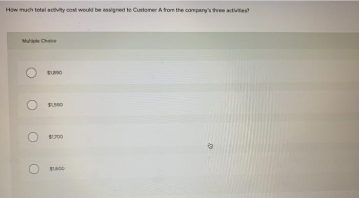 companys activity-based costing system... Assume a company's activity-based costing system includes three