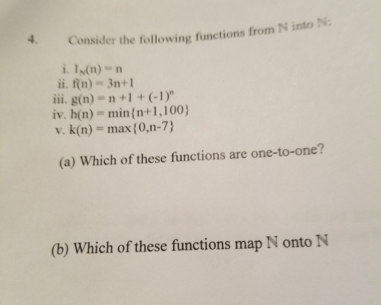  Discrete structures methd only no programmi 4. Consider the following functions