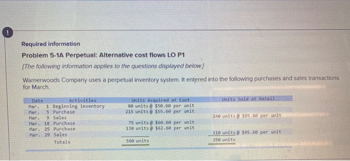  multi part plz help Required information Problem 5-1A Perpetual: Alternative cost