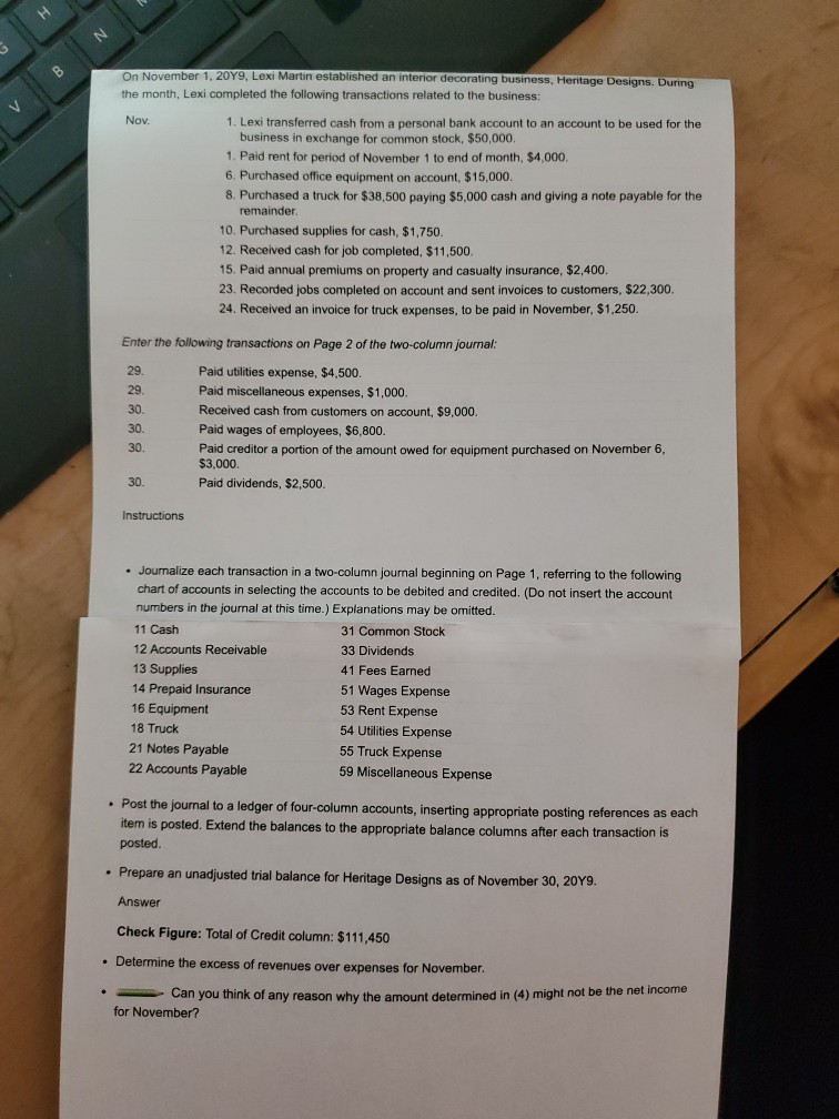 month, Lexi completed the following transactions related to the business: Now 1.