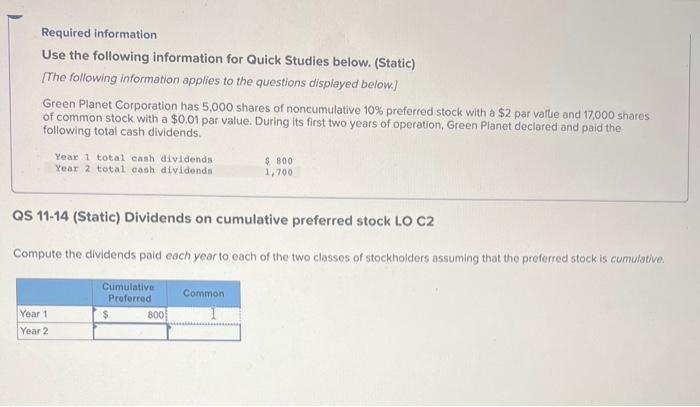  Required information Use the following information for Quick Studies below. (Static)