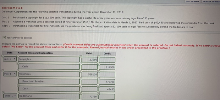  FULL SCREEN PRINTER VERSIO Exercise 9-9a-b Cullumber Corporation has the following