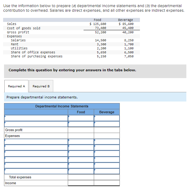 Please Use the information below to prepare (a) departmental income statements and