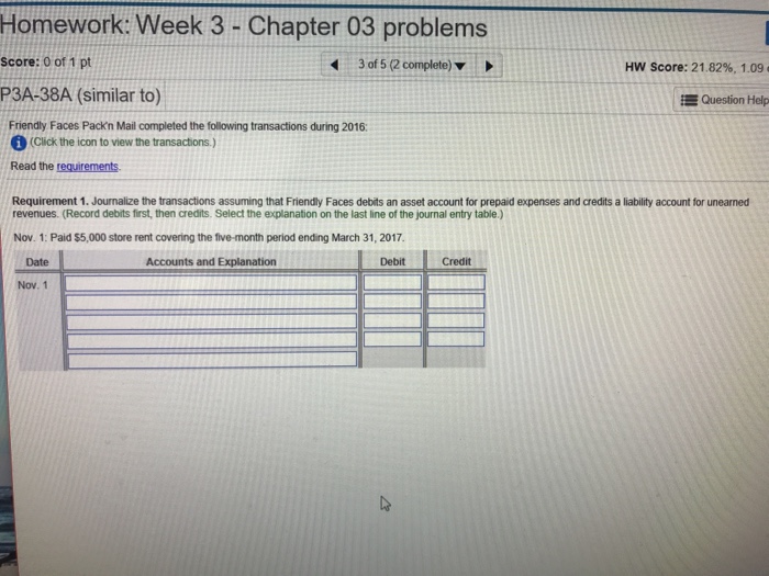  Homework: Week 3 - Chapter 03 problems score: 0 of 1
