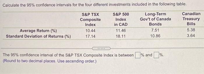 12 Calculate the 95% confidence intervals for the four different investments included