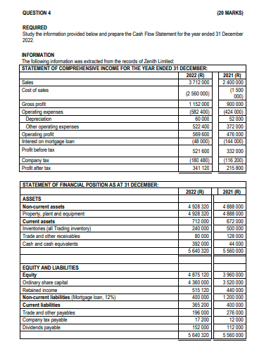  REQURED Study the information provided below and prepare the Cast Flow