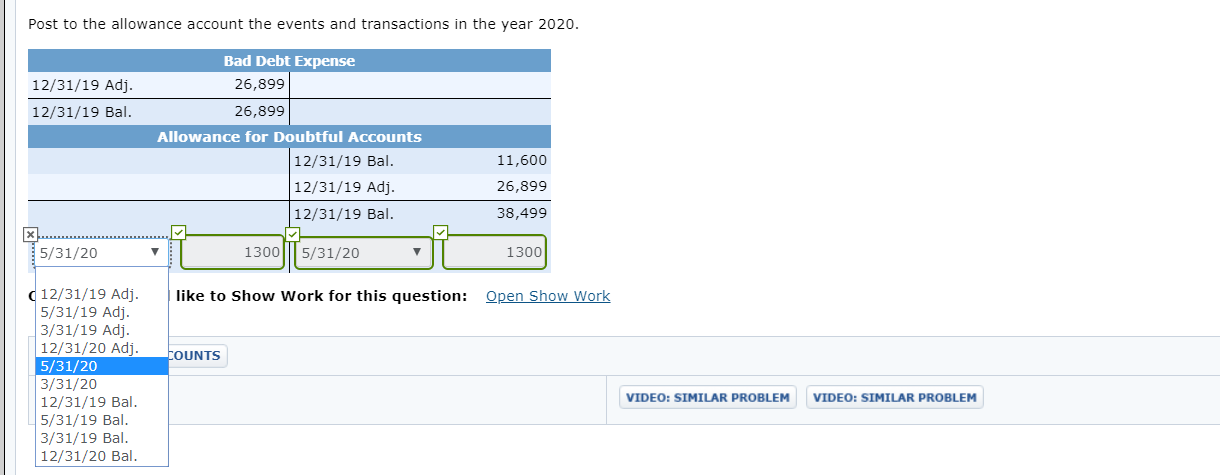 and transactions in the year 2020. (Credit account titles are automatically indented